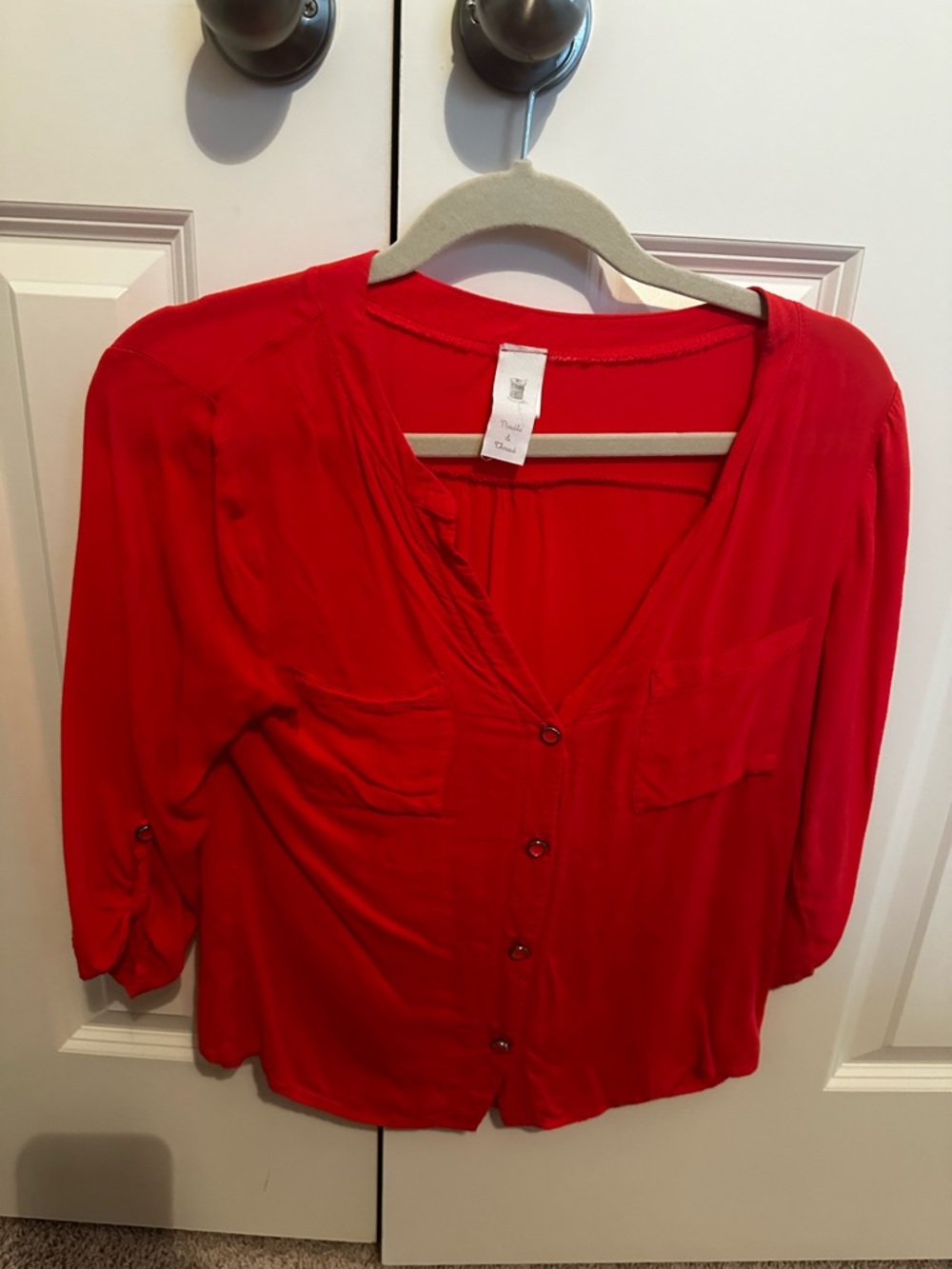 Needle & Thread Bright Red Button-Front V-Neck Shirt